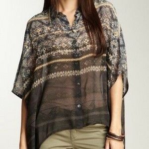 100% SILK Oversize Boho Tribal Top